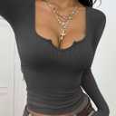 BTFBM Casual Long Sleeve T Shirts for Women Fall 2025 Ribbed Knit Slim Fit Solid Basic Tee Going Out Tops Blouse (Gray, M)