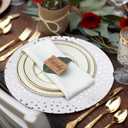 50 Pcs 14 Inch White and Silver Foil Paper Place Mats Silver Polka Dots Round Placemats Disposable Decorative Table Mats for Wedding Banquet Party Home Dining Table Decor
