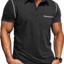 Mens Casual Polo Shirts Classic Short Sleeve Basic Golf Button Shirt with Pocket (Medium, Black)