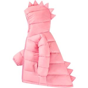 HILEELANG Kids Boy Girl Winter Hooded Puffer Jackets Coats Light Weight Padded Outerwear (2-3Y, 24babycoat01#pinkddino)