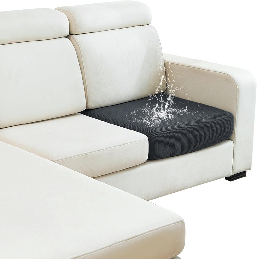 DISSA Waterproof Couch Cushion Covers, Washable Sofa Cushion Covers, Stretch Sofa Slipcovers, Thick Jacquard Fabric, Couch Sofa Covers for Pets Furniture Protector(Chair Cushion, Dark Gray) (Single seat)