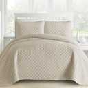 Comfy Bedding Oversized and Prewashed Lantern Ogee Quilted Bedspread Coverlet Set, King/California King, Beige