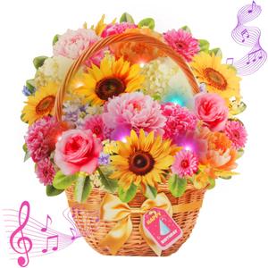 XTF2015 Birthday Cards with MUSIC & LIGHTS, Happy Birthday Card, Peony & Daisy, 11 Inch Life Sized Forever Flower Bouquet 3D Pop Up Music Cards for Mom Daughter Women Wife