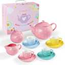 fanquare Porcelain Tea Set for Girls Adults,12 Pieces Coloful Tea Set with Gift Box for Home Tea Party Birthday (Multicolor)