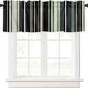 Valance Curtains Green Black Geometric Stripes for Living Room Bathroom Bedroom, Light Filtering Short Kitchen Window Decor Rod Pocket 54"x18"