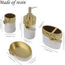 Hymmah Bathroom Accessories Set,Golden Design Toothbrush Holder,Farmhouse Bathroom Decor,4 Pcs Resin Gift Set Apartment Necessities, Contain Toothbrush Cup,Soap Dispenser,Soap Dish,Tumbler