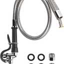 Pre Rinse Spray Valve with 45" Flexible Hose KANONEY Stainless Steel Hose 1.42 GPM Commercial Sink Sprayer Nozzle Head Replacement Kit for Dish Industrial Restaurant Kitchen Faucets, Black