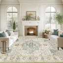 10x14 Living Room Rug - Extra Large Washable Non Slip Vintage Rugs Low Pile Stain Resistant Distressed Carpet for Bedroom Dining Room Home Office 10'x14' Green/Beige