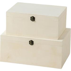 2 Pack Large Unfinished Wooden Box with Locking Clasp - 13.7x9.9x6.1 in-11.6X8.7X5.2in Natural Super Thick Poplar Box DIY Keepsake Wooden Boxes