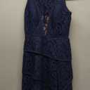 BCBGMAXAZRIA Hanah Dress Navy Sheer Ruffles Lace Peplum Sleeveless M