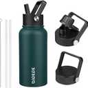 BJPKPK Insulated Water Bottles with Straw Lid, 27oz Stainless Steel Water Bottle with 3 Lids, Leak Proof BPA Free Metal Thermos, Mugs, Tumblers, Keep Cold Hot - Army Green