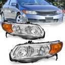 AS Headlight Assembly For 2006 2007 2008 2009 2010 2011 Honda Civic 2-Door Headlight With Amber Reflector Headlamp Replacement And Good Sealing With Chrome Housing