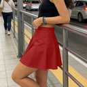 eoeoo Women's Flared Mini Skirt Stretchy High Waist Flowy Ruffle Hem Skater Skirt (Red, S)