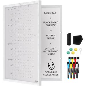 INNOVART Hidden Magnetic Dry Erase Whiteboard 24x18, Secret Dry Erase Board, Secret Marker Board Poster Frame w/Chalk Board Surface, Foldable Whiteboard Includes Poster, Acrylic Protect Film, Maker