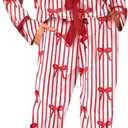 Lordree Women Silk Christmas Pajamas 2 Piece Satin Ribbon Tie Front Pjs Xmas Long Sleeve Shirt Pants Lounge Set Sleepwear (Medium, Striped Bow Red)