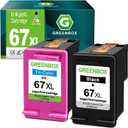 67XL Ink Cartridges Black/Color Combo Replacement for HP 67 XL 67XL Ink Cartridge for DeskJet 4155e 2734e 4100e 2855e 4255e 2700 2755e 2700e Envy 6055e 6000 6455e 6400 Printer Ink 67 (2-Pack)