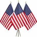 TOPFLAGS 12x18 Small American Flag on Stick 3 Pack Mini US Flags 12x18 Inch Metal Handheld Pole for Outside 4th of July Memorial Day USA 250th Anniversary Patriotic Decorations
