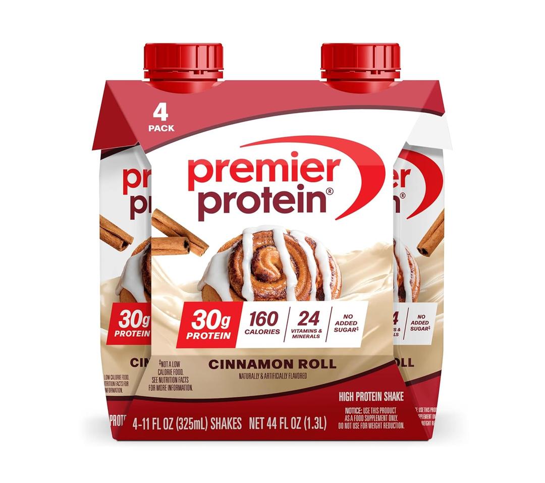 Premier Protein Shake, Cinnamon Roll, 30g Protein, No Added Sugar, 24 Vitamins & Minerals to Support Immune Health, 11 fl oz, 4 Pack (EXP 12/15/26)