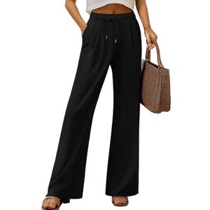 Ficerd Women's Wide Leg Sweatpants, High Waisted Baggy Flared Pants Straight Leg Loose Joggers with Drawstring Pockets (Black)