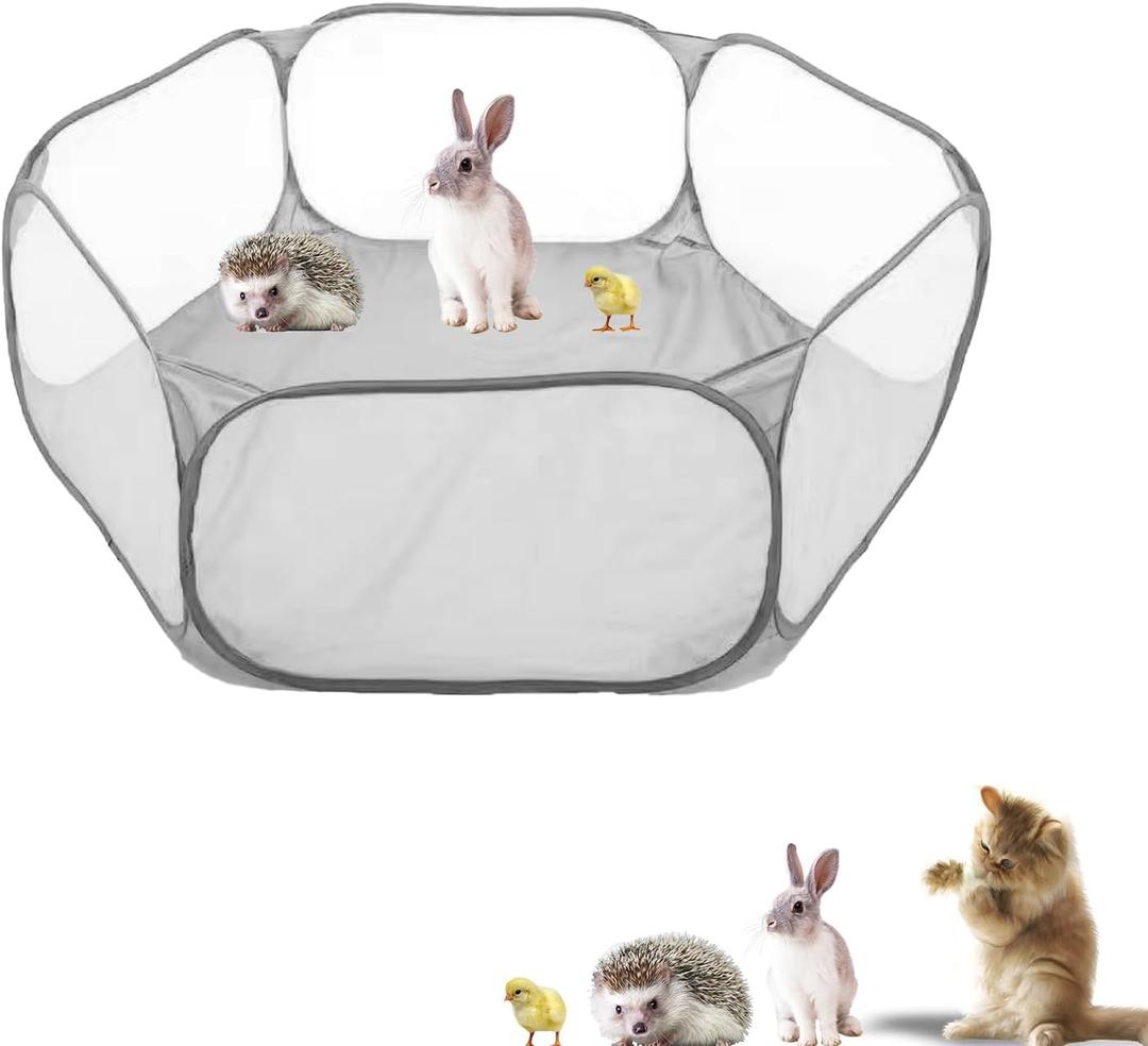 Small Animals Playpen, Portable Pop-up Open Interactive Pet Tent, Indoor Outdoor Fence for Rabbits, Guinea Pig, Hamster, Chinchillas, Kittens, Puppies (Grey)