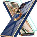 Gritup for Samsung Galaxy S24 Ultra Case: with 2Pcs Screen Protector, 360 Rotation Ring Holder Magnetic Kickstand Plating Gold Edge Soft TPU Shockproof Protective Cover for S24 Ultra, Blue