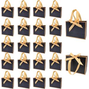 TKSBAG 100 Pack Black and Gold Gift Bags with Bow Handles, 6.43.15.1 In Small Thank You Bags Bulk for Birthday, Weddings, Party Favors, Mother's Day