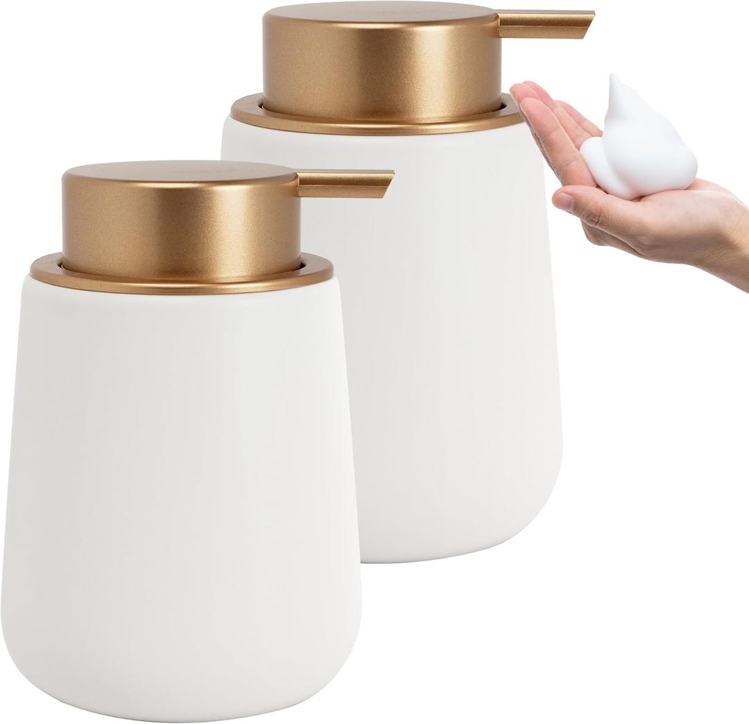 2 x Soap Foaming Dispenser Ceramic with Easy-to-Press Pump Hand Foam Dispenser for Shampoo Bathroom Kitchen 12 oz 2pcs