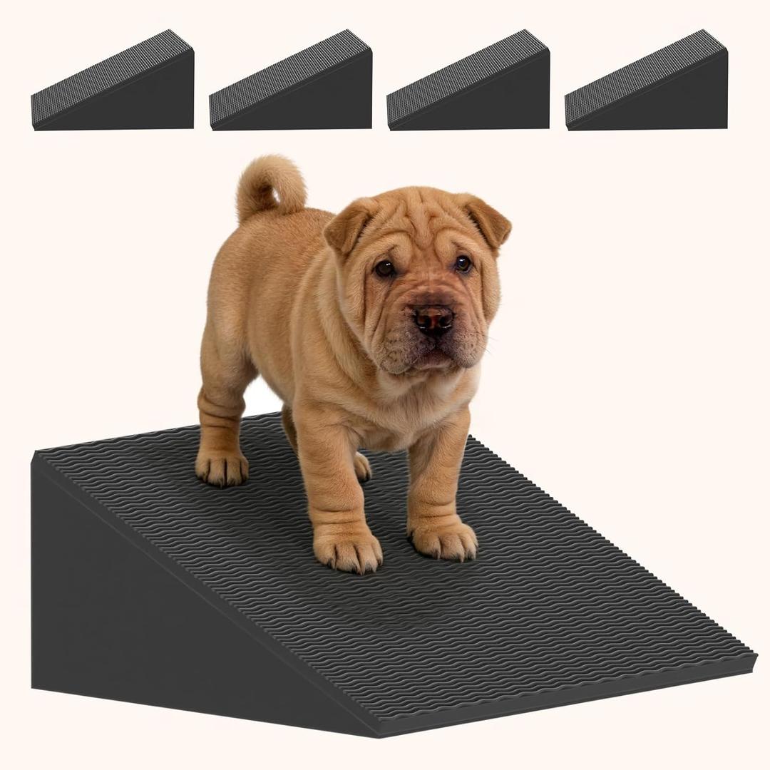 Dog Wedge Ramp for Stairs/Staircases, Portable & Lightweight Pet Ramp with Non-Slip Surface for Small Size Dogs Cats, Low Angled Dog Ramp for Elderly & Injured Pets (100LBS Capacity, 4Packs) - Black