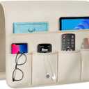 Remote Control Holder for ArmchairCouch Caddy Organizer TV Remote Holder for Bed Storage 5 PocketsRemote Caddy Bedside Organizer Bedside Table Organizer (Beige, 35''x18'')