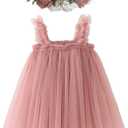 BGFKS Layered Tulle Tutu Dress for Toddler Girls,Baby Girl Rainbow Tutu Princess Skirt Set with Flower Headband. (6 Months, Dusty Rose)