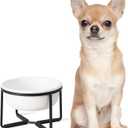 Ceramic Elevated Dog Food Bowl - Raised Dog Dish with Metal Stand - Pet Feeding Bowl for Puppies and Cats - 1 Cup - 13.5 fl oz - Matte White