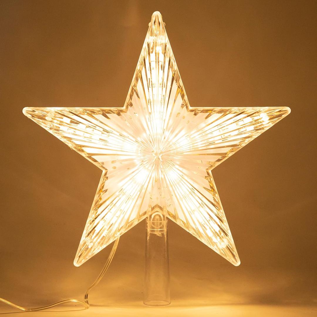 Christmas Tree Topper Star Warm White Light Christmas Tree Decor for Christmas Holiday Home Fit for General Size Xmas Tree, 8.7 Inch