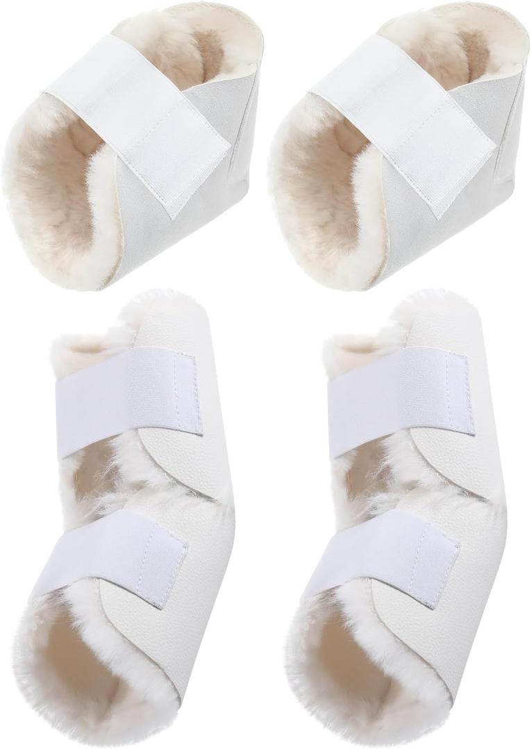 TrelaCo 4 Pcs Heel and Elbow Protector Medium Sheepskin Heel Arm Cushions Pads Adjustable Elbow Protectors for Elderly Pressure Sore Bed Ulcers Pain Relief