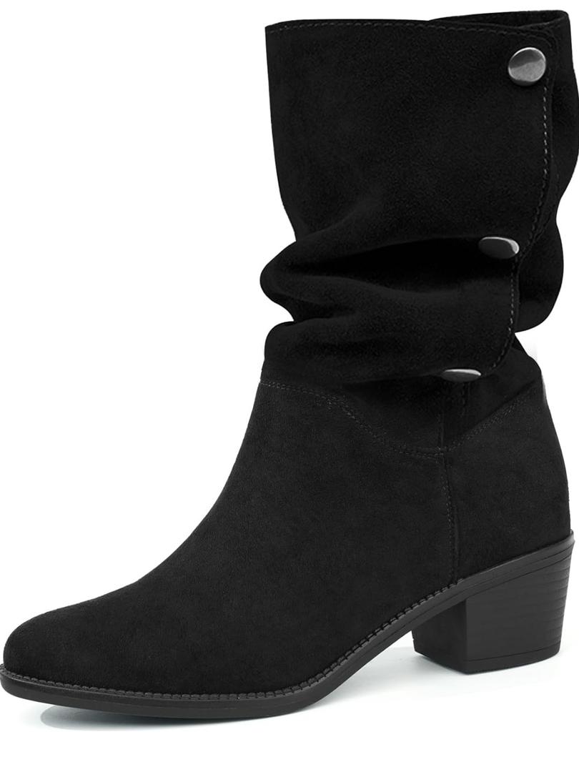 starmerx Womens Suede Mid Calf Boots 3 Way Fold Over Style Chunky Block Heel Booties Fall Winter 10