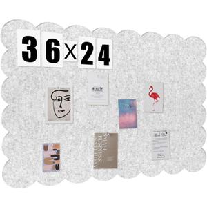 Scalloped Felt Bulletin Board 36 x 24 Inches Foldable Light Gray Pin Cork Board Alternative for Wall, 3' x 2' Trifold Picture Vision Self Adhesive Bulletin Decorative