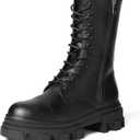 DREAM PAIRS Womens Combat Boots Lace up Mid Calf Boots Low Heel Chunky Platform Lug Sole Boots (8.5, Black/Pu)