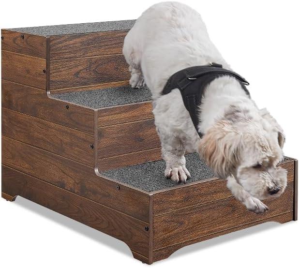 beeNbkks Extra Wide Wooden Dog Stairs and Pet Steps for High Beds or Sofas