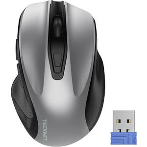 TECKNET Wireless Mouse, 2.4G Ergonomic Optical Mouse, Computer Mouse for Laptop, PC, Computer, Chromebook, Notebook, 6 Buttons, 24 Months Battery Life, 2600 DPI, 5 Adjustment Levels - Silver