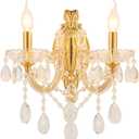 YLONG-ZS Gold Crystal Wall Sconce Lighting, 2-Light Modern Crystal Wall Light Fixture Wall Lamp Light Fixtures for Living Room Bed Room Bathroom Light Fixtures,Gold Finish