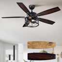 EDISHINE 52 Inch Farmhouse Ceiling Fans with Lights, Remote Control, 5 Wooden Blades, Dimmable, Timer, 6 Speeds Reversible DC Motor, Rustic Lighting & Ceiling Fan for Bedroom Living Room, UL Listed (Red Gradient Black& Light Oka)