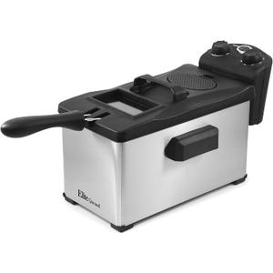 Elite Gourmet EDF3500 Electric Immersion Deep Fryer. Removable Basket, Timer Control Adjustable Temperature, Lid with Viewing Window and Odor Free Filter,Stainless Steel,3.5 Quart / 14 Cup