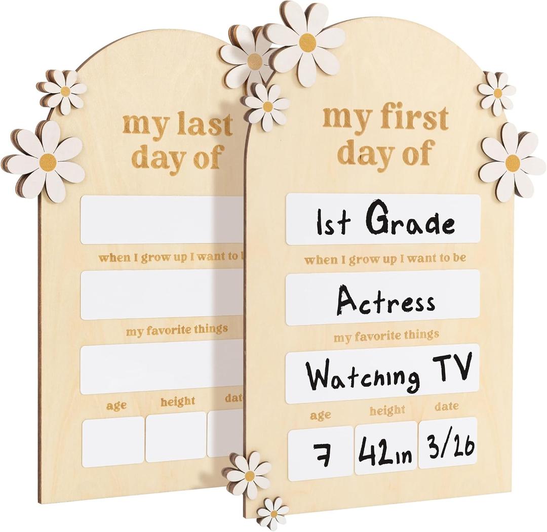 Beautiful Wooden First and Last Day of School Board Sign - Modern and Large Back to School Sign for Lasting Memories - Perfect Wooden Dry-Erase Photo Prop for Kindergarten, Girl -Brown 