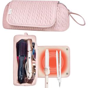 Hair Tools Travel Bag Karsyon Heat Resistant Mat Case Hot Tools Straightener, Curling Iron,Hair Dryers,Haircare Accessories Travel Essentials for Women 2 in 1 Organizer Bags (Pink)