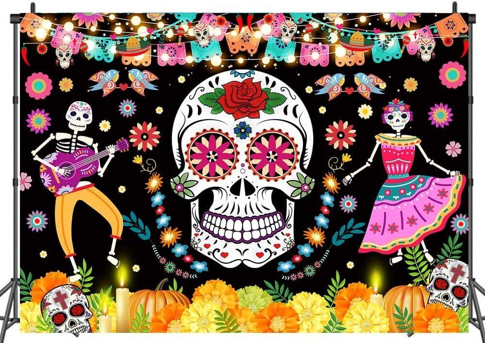 LTDKAEN Day of The Dead Backdrop Mexican Muertos Carnival Photography Background Mexican Sugar Skull Party Decoration (7x5ft)