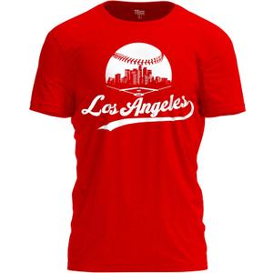 Baseball Shirt Fan Cityscape T-Shirt with Urban Skyline Graphic (Red, M)