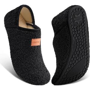 ATHMILE House Slippers for Women Men Indoor Barefoot Slippers Socks Furry Slip on House Shoes Cozy Comfy for Home Bedroom Travel Yoga (9-10 Women/8-9 Men, Black)