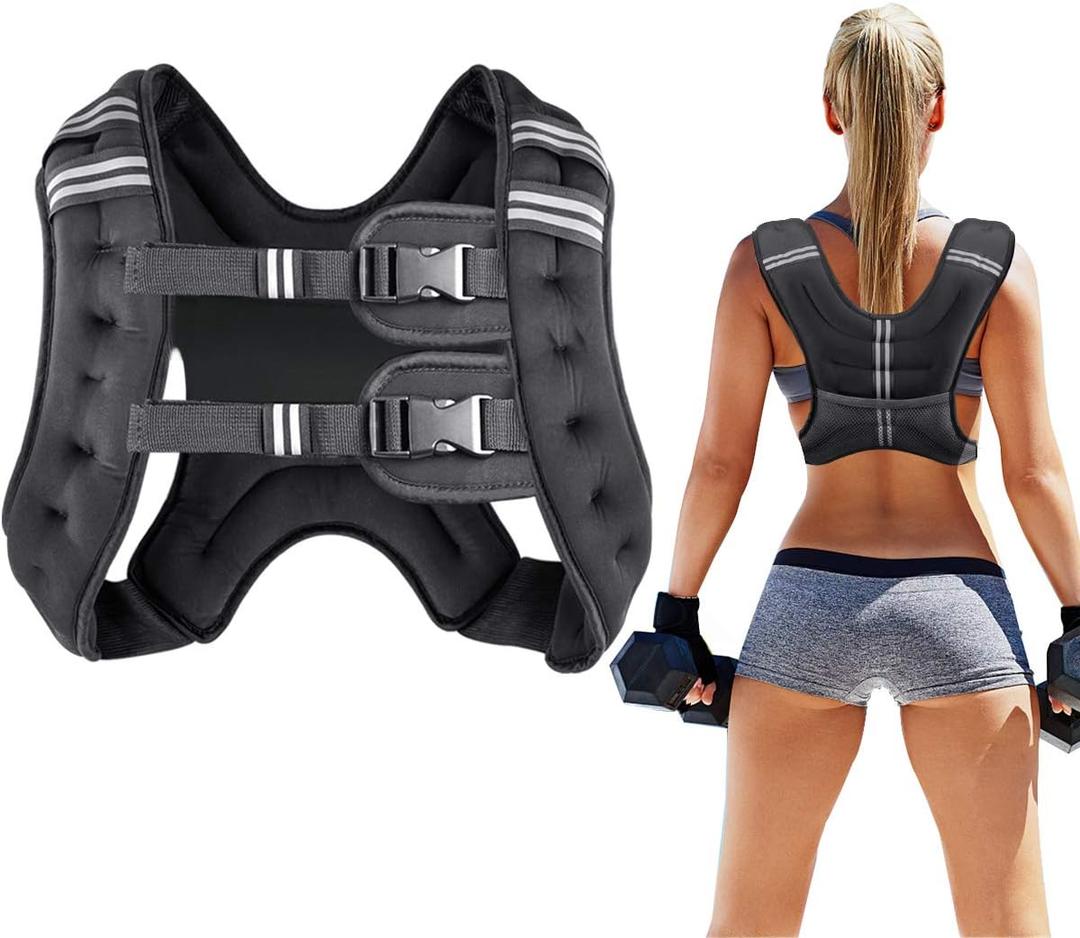 Prodigen Weighted Vest for Women and Men 20 Lbs with Reflective Stripe and Double Adjustable Buckle Straps Weight Vests for Strength Training, Jogging, Cardio, Weight Loss (20lbs, Black)
