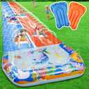 40FT Double Slip and Water Slides for Kids Adults Backyard, Extra Long Lawn Water Slides with 2 Bodyboards, Heavy Duty, Giant Inflatable Water Slip Toys with Crash Pad for Summer Outdoor Party, 40*5.6ft
