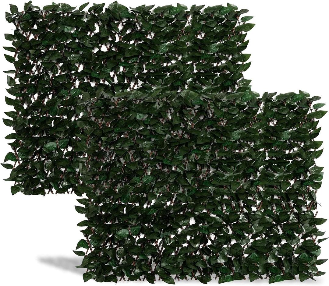 DOEWORKS Expandable Fence Privacy Screen for Balcony Patio Outdoor, 2PCS Faux Ivy Fencing Panel for Backdrop Garden Backyard Home Decorations (Green)