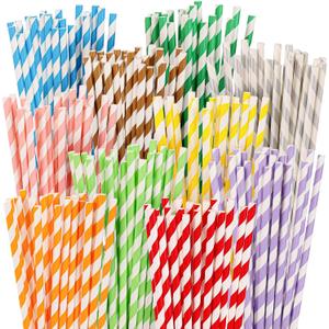 200Pcs Biodegradable Straws, 10 Colors Striped Paper Straws, Disposable Drinking Straws for Cocktail, Coffee, Lemonade